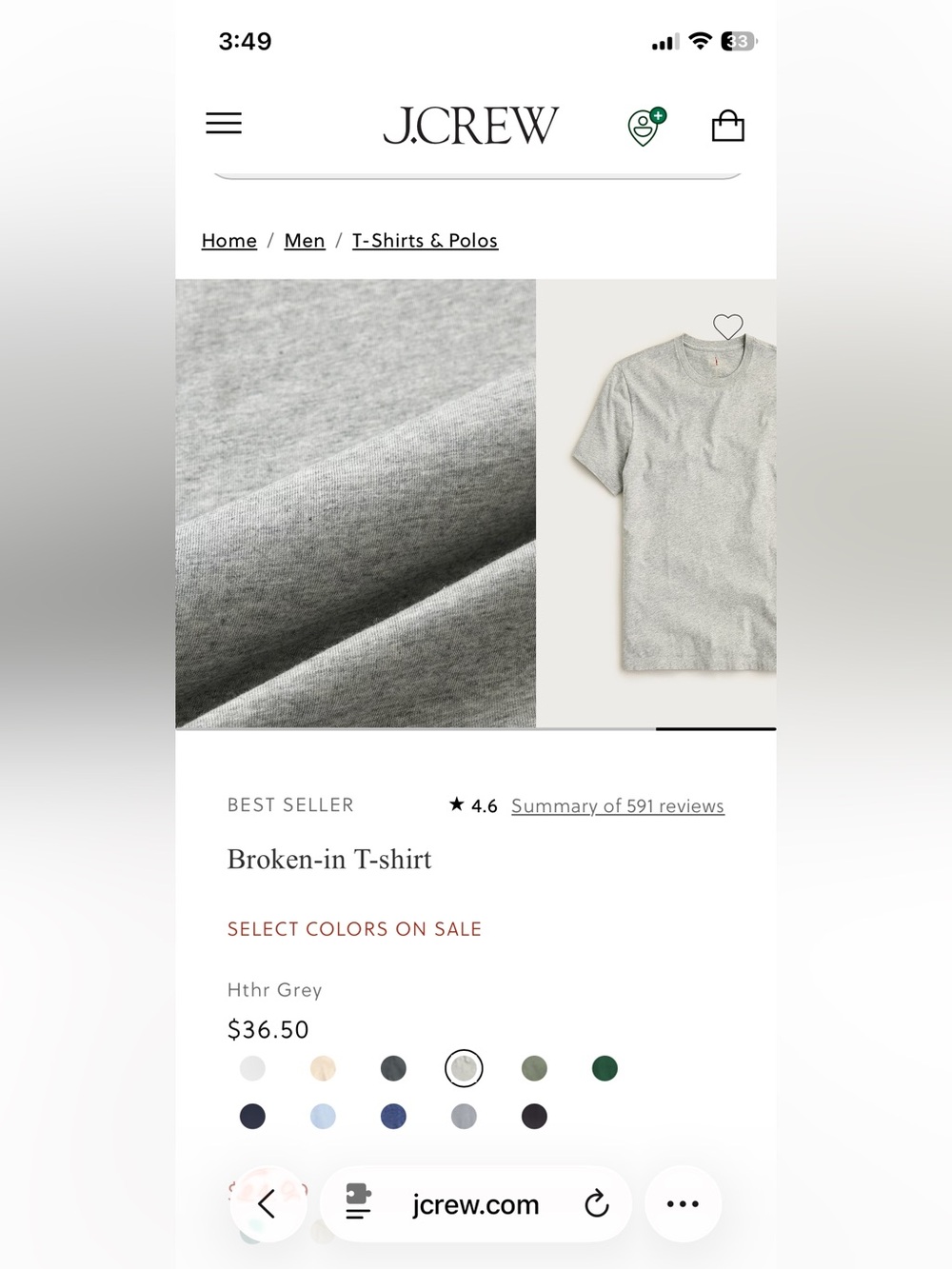 J. Crew men’s “broken-in” t shirt